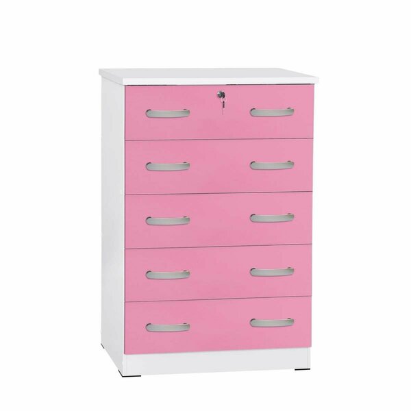 Better Home 44 x 29 x 16 in. Cindy 5 Drawer Chest Wooden Dresser with Lock, Pink 673400596536